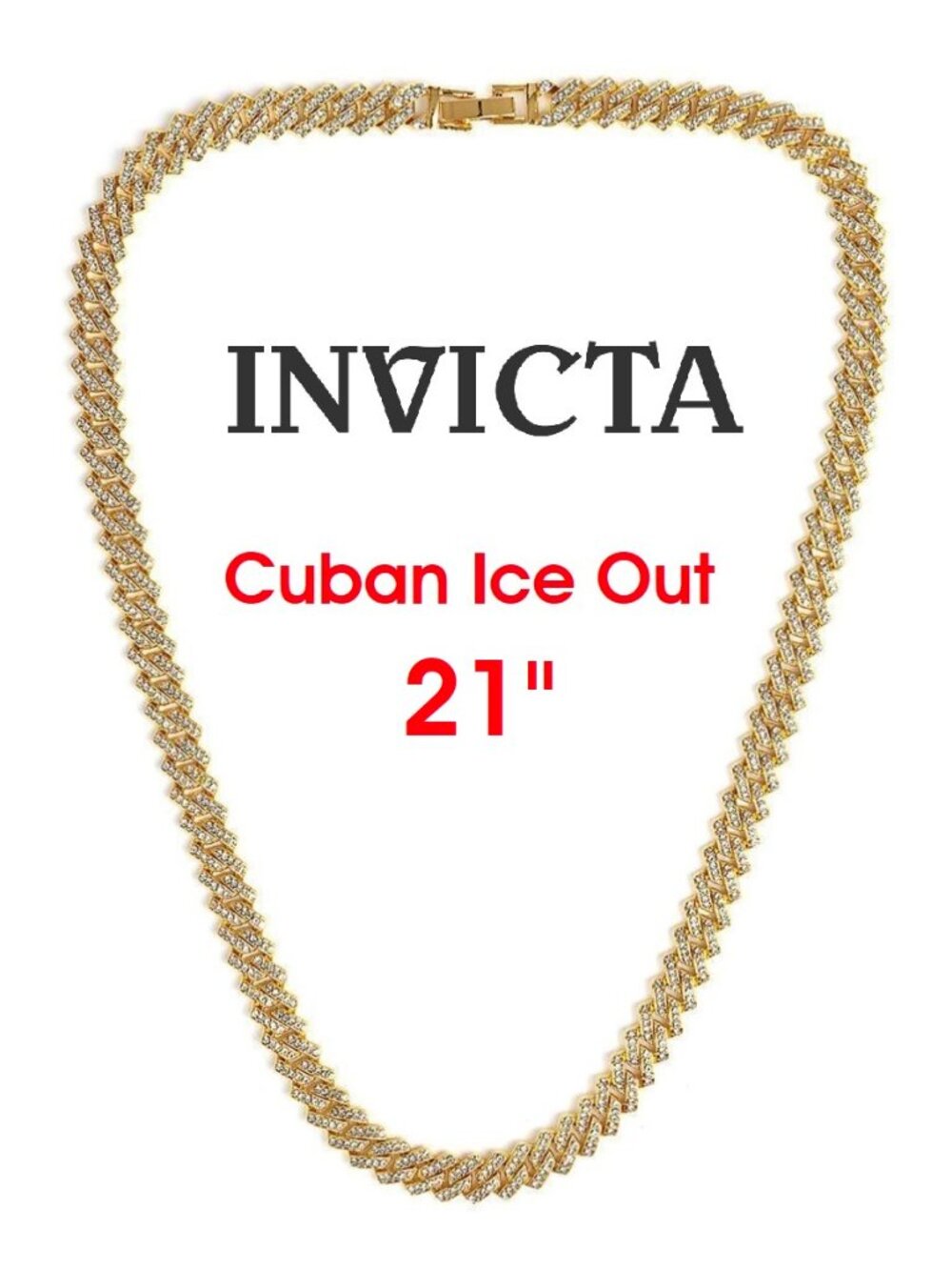 $89 Invicta Elements Gold Tone Men's 21" Iced Out Cuben Chain Necklace 80866 NWT